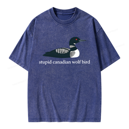 Pagewings Stupid Canadian Wolf Bird Unisex Washed T-shirt