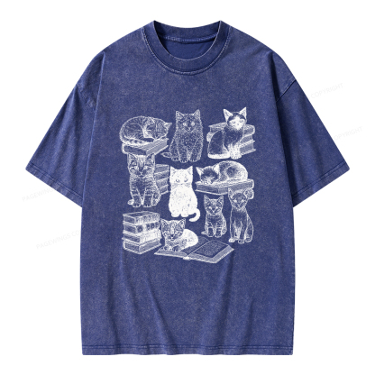Pagewings Cats And books Unisex Washed T-shirt