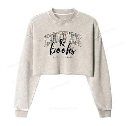 Pagewings Coffee And Books Washed Crop Sweatshirt
