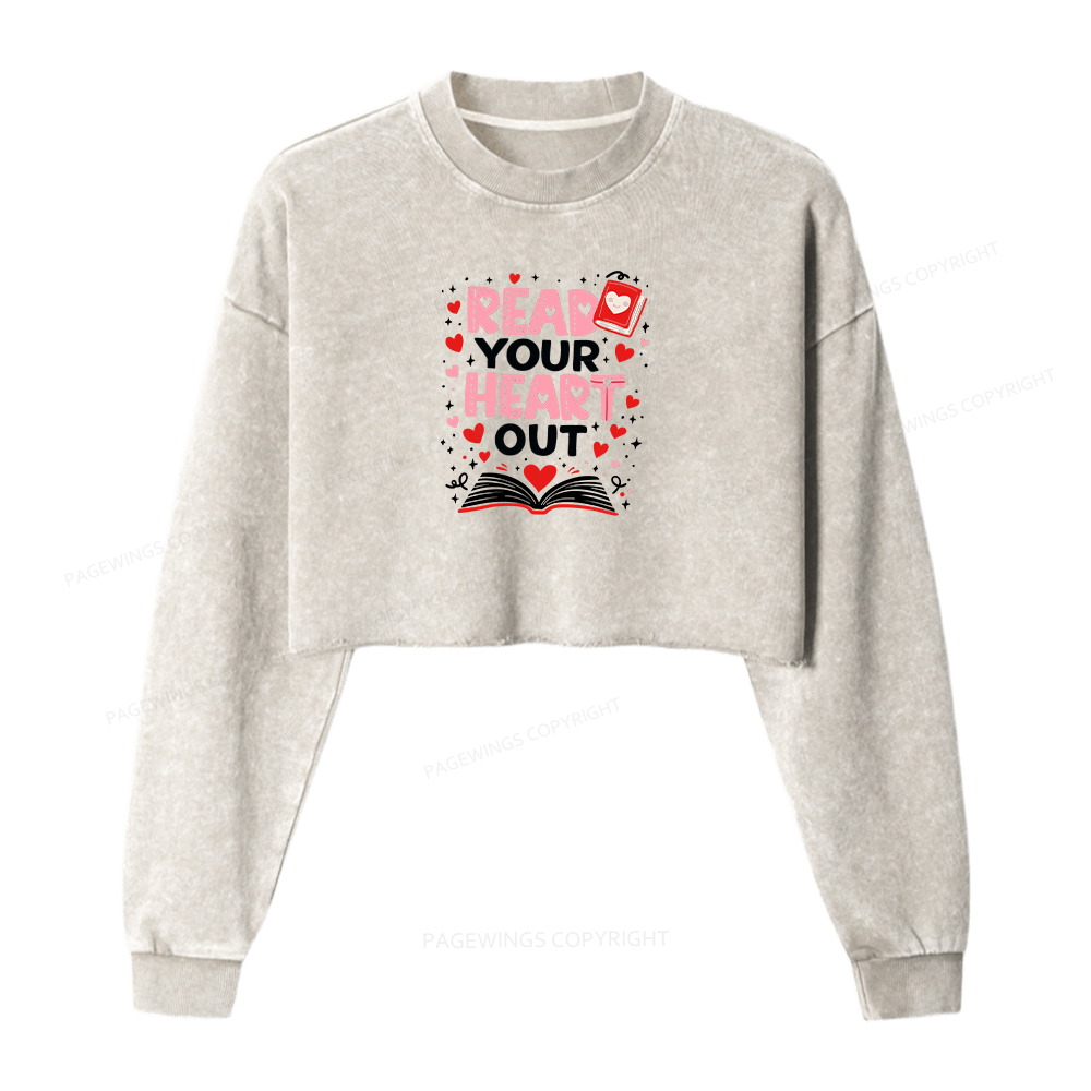 Pagewings Read Your Heart Out Valentine Washed Crop Sweatshirt