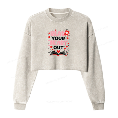 Pagewings Read Your Heart Out Valentine Washed Crop Sweatshirt