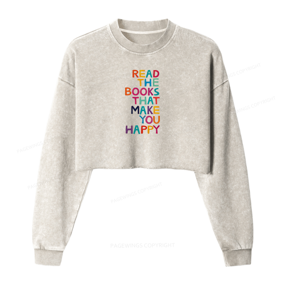 Pagewings Read The Books That Make You Happy Washed Crop Sweatshirt