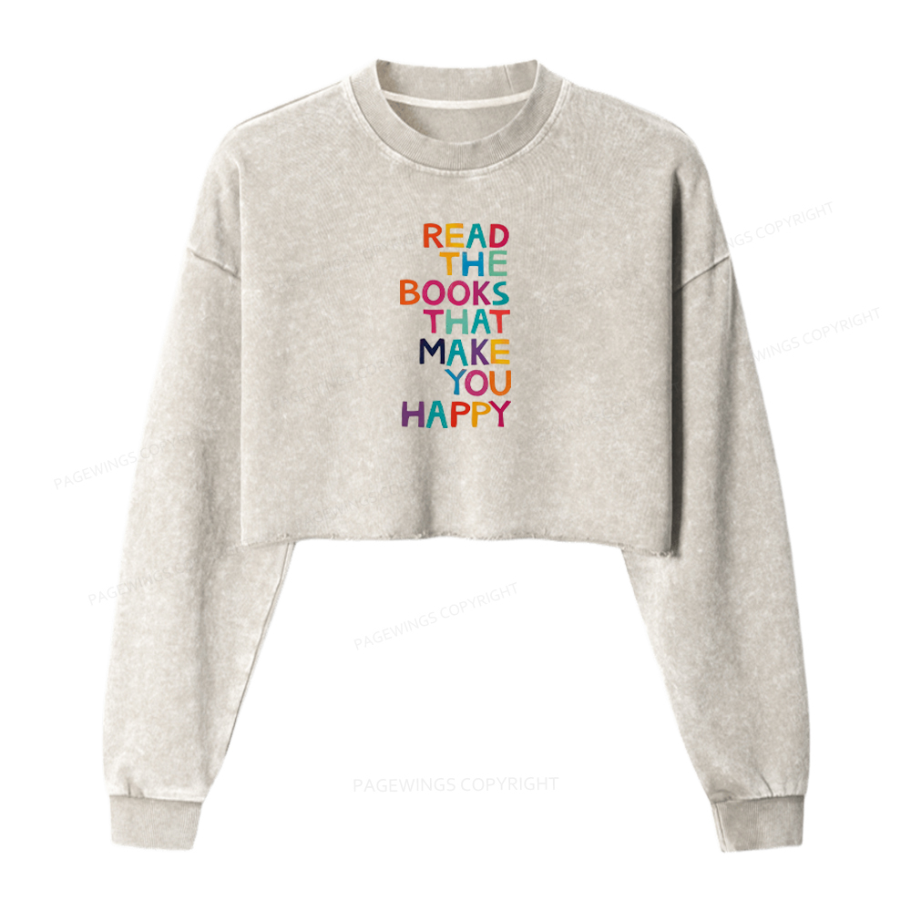 Pagewings Read The Books That Make You Happy Washed Crop Sweatshirt