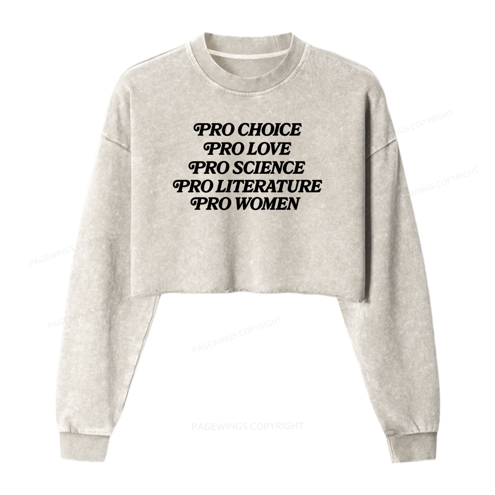 Pagewings Pro Choice Love Science Literature Women Washed Crop Sweatshirt