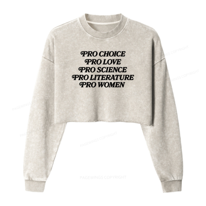 Pagewings Pro Choice Love Science Literature Women Washed Crop Sweatshirt
