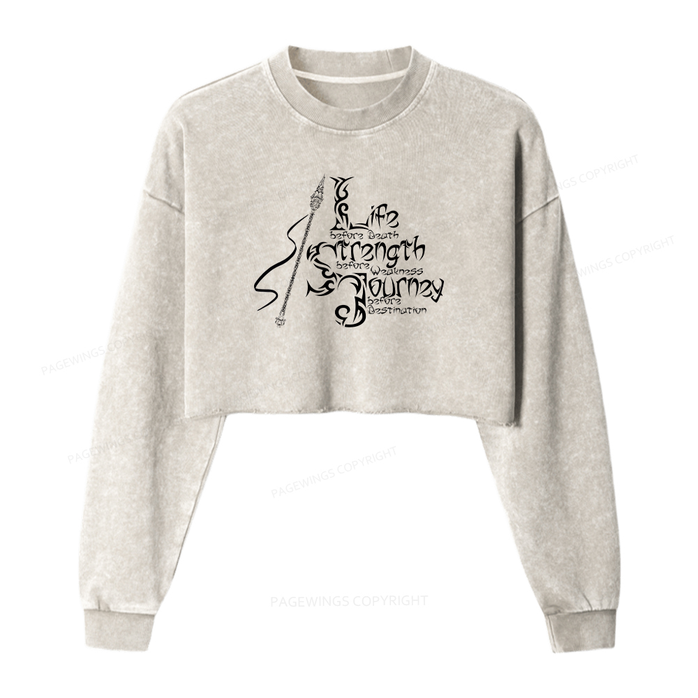 Pagewings Life Before Death Washed Crop Sweatshirt