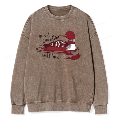 Pagewings Stupid Canadian Wolf Bird Unisex Washed Sweatshirt