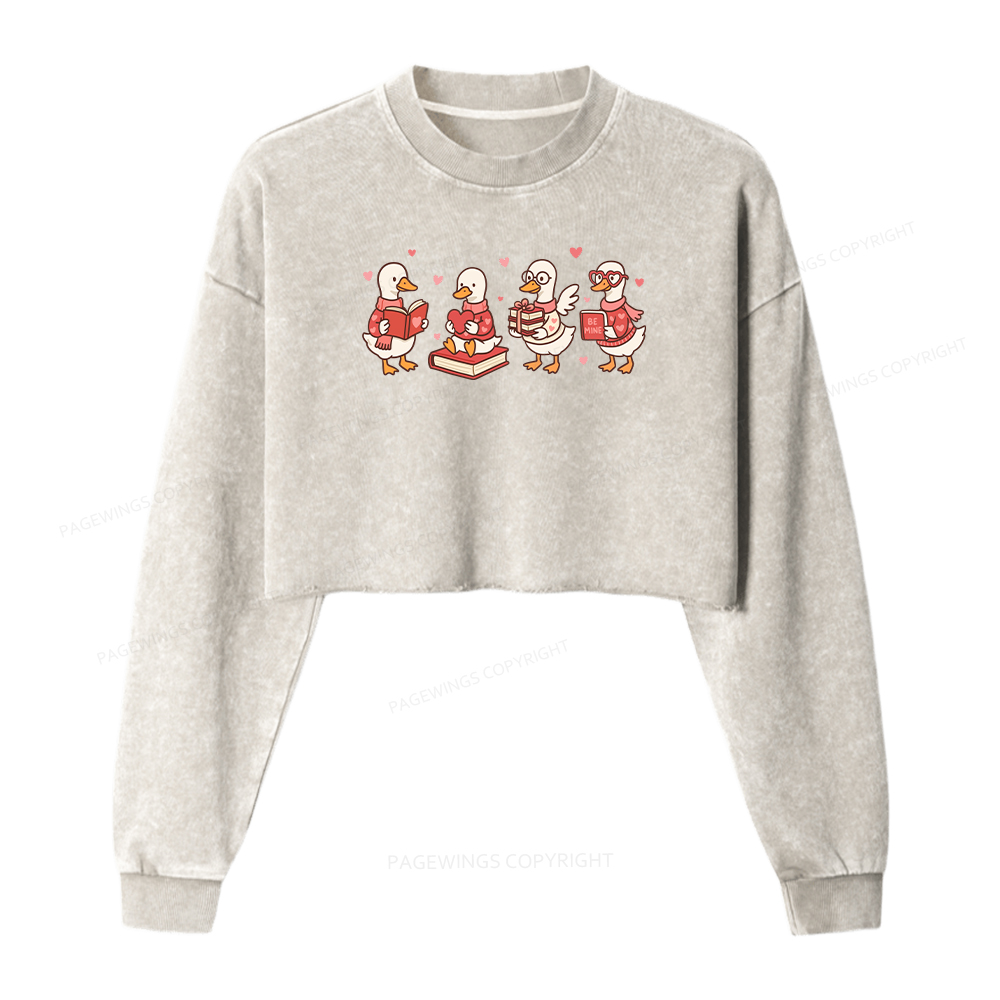 Pagewings Goose Book Lover Washed Crop Sweatshirt