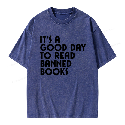 Pagewings It's A Good Day To Read Banned Books Unisex Washed T-shirt