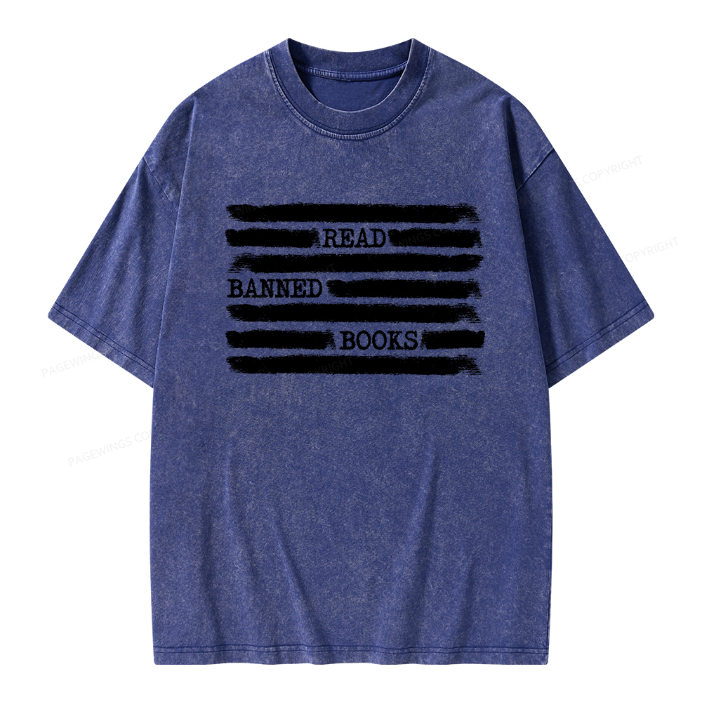 Pagewings Read Banned Books Bookworm Librarian Unisex Washed T-shirt