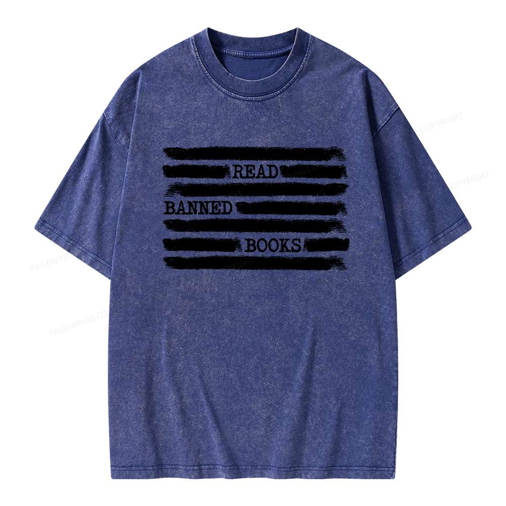 Pagewings Read Banned Books Bookworm Librarian Unisex Washed T-shirt