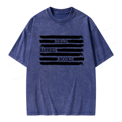 Pagewings Read Banned Books Bookworm Librarian Unisex Washed T-shirt