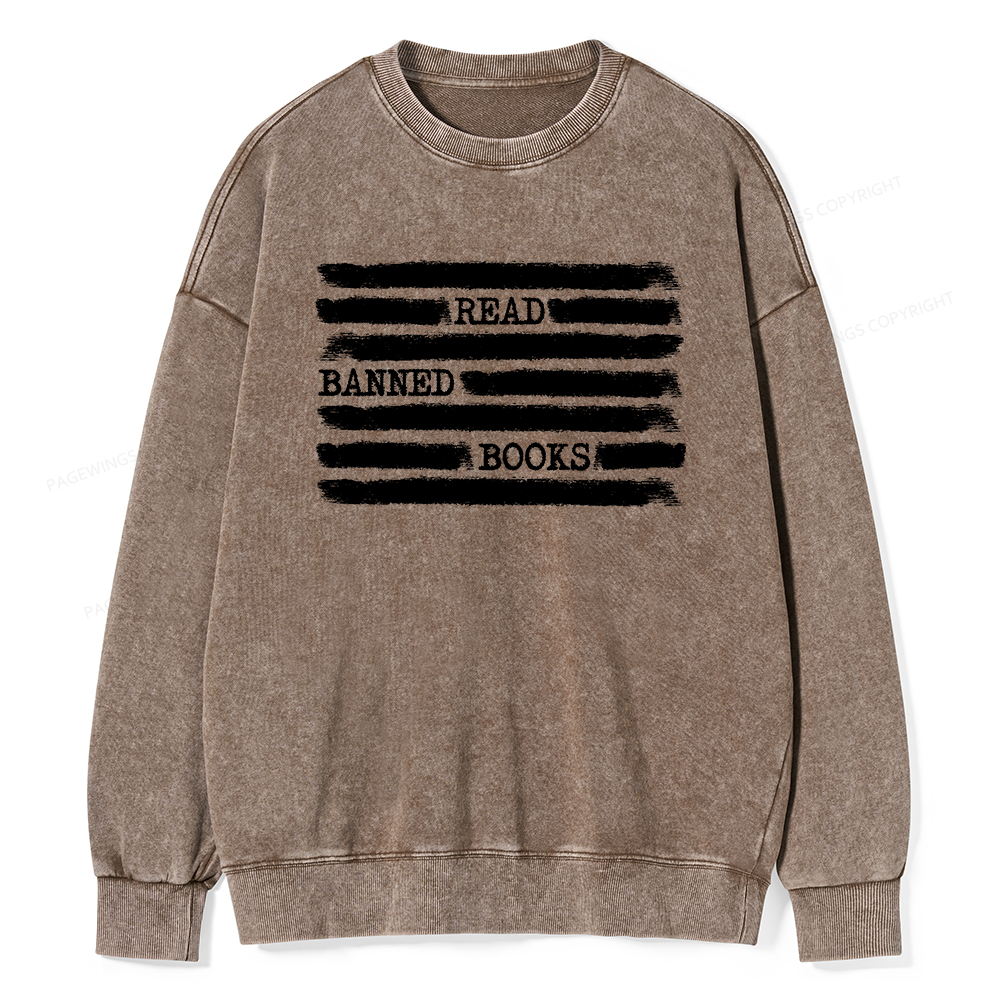 Pagewings Read Banned Books Bookworm Librarian Unisex Washed Sweatshirt