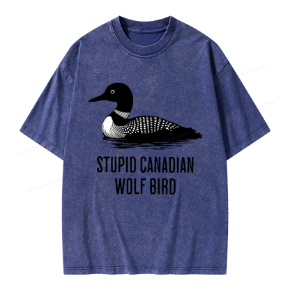 Pagewings Stupid Canadian Wolf Bird Unisex Washed T-shirt