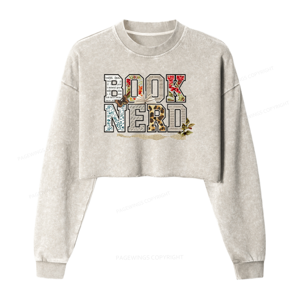 Pagewings Book Nerd Washed Crop Sweatshirt