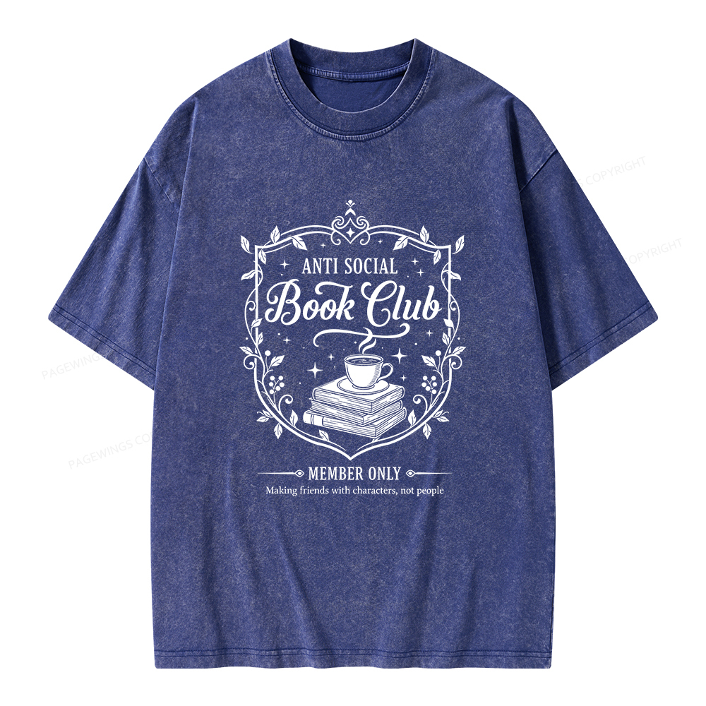 Pagewings Anti Social Book Club Unisex Washed T-shirt