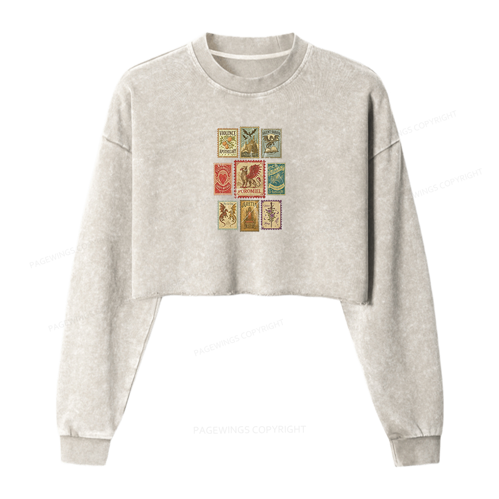 Pagewings Fantasy Book Lover Washed Crop Sweatshirt