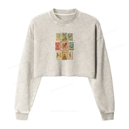 Pagewings Fantasy Book Lover Washed Crop Sweatshirt