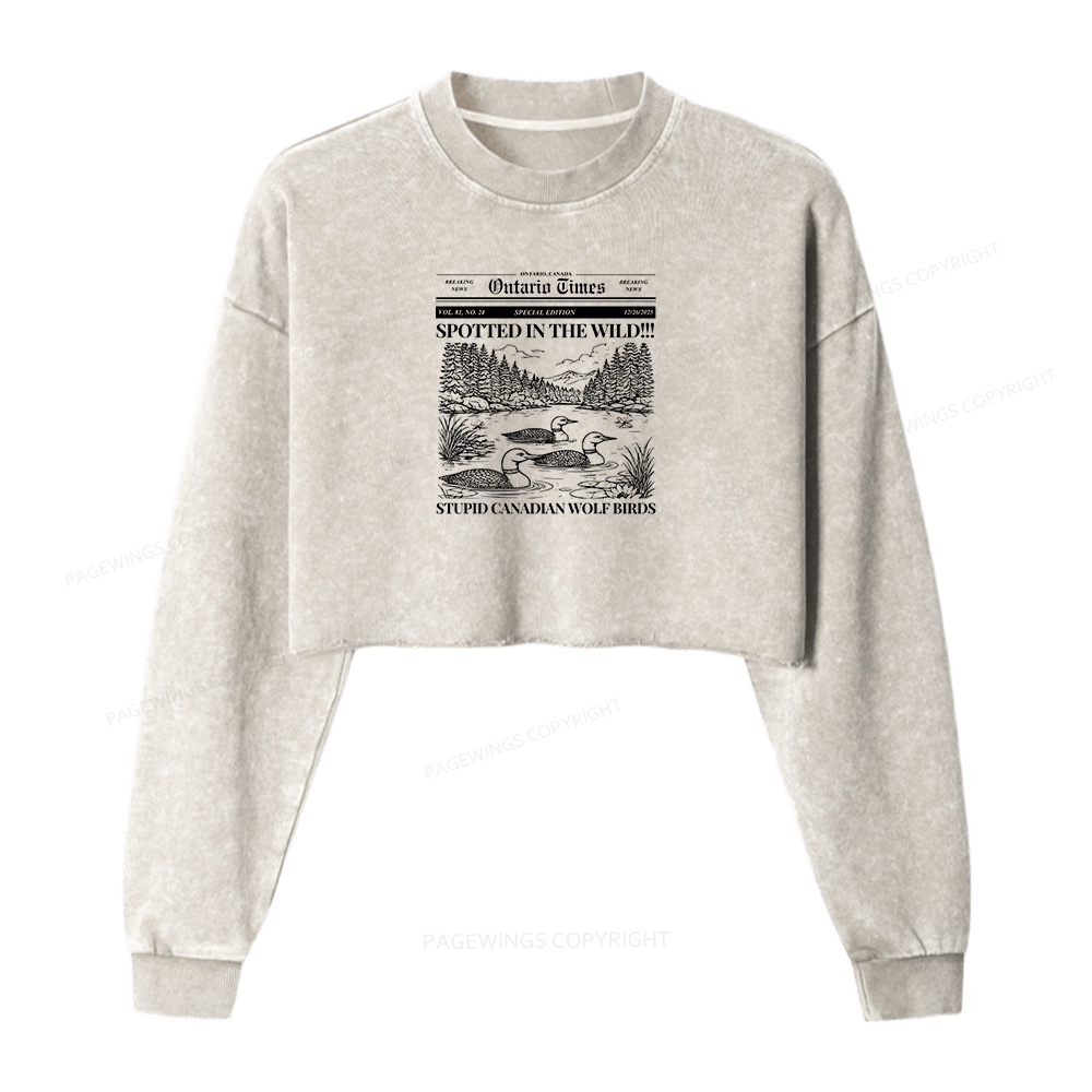 Pagewings Stupid Canadian Wolf Bird Romance Books Washed Crop Sweatshirt