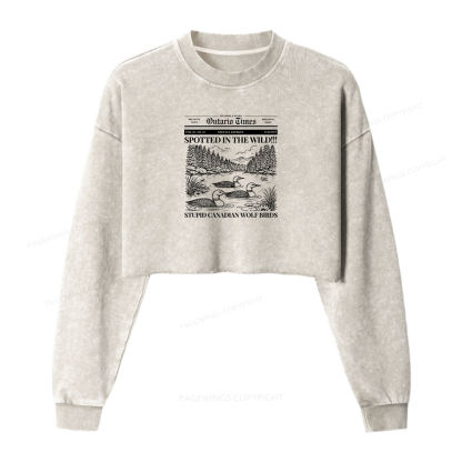 Pagewings Stupid Canadian Wolf Bird Romance Books Washed Crop Sweatshirt