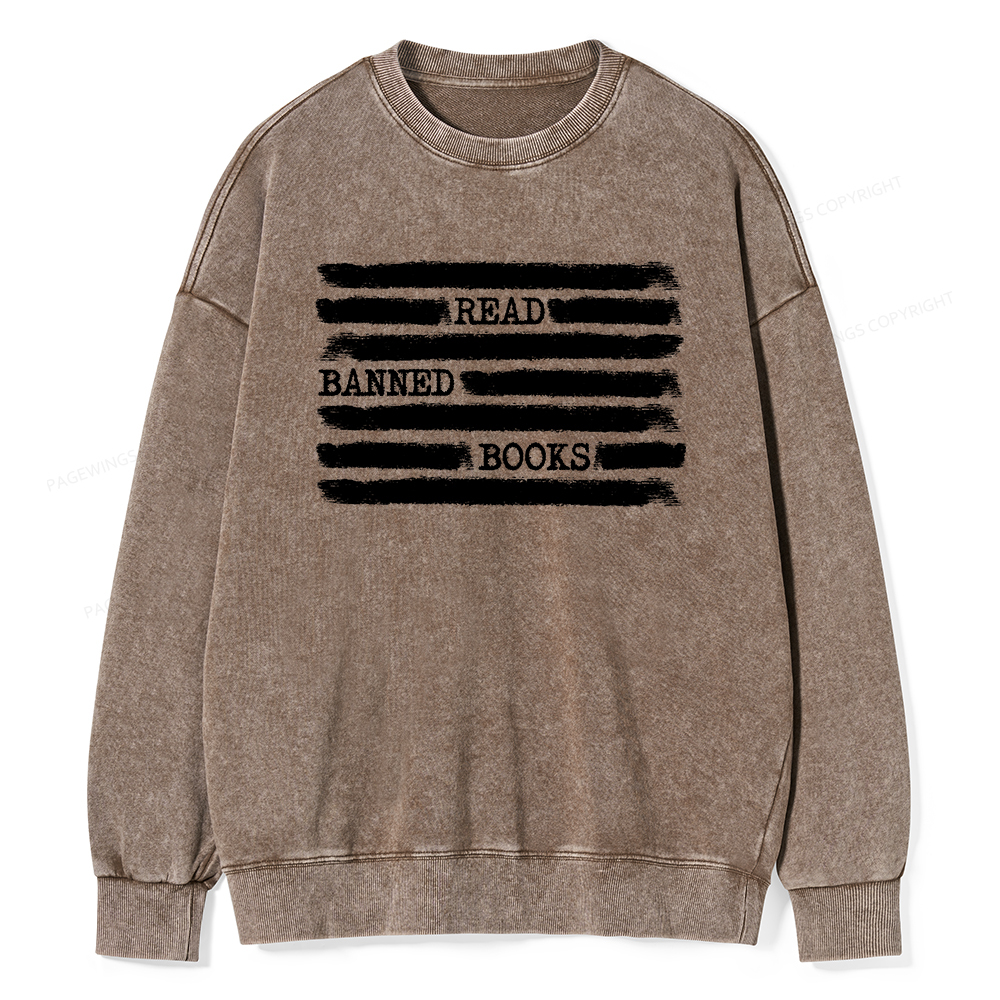Pagewings Read Banned Books Bookworm Librarian Unisex Washed Sweatshirt