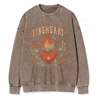 Pagewings Vintage Fire-heart Shirt Unisex Washed Sweatshirt