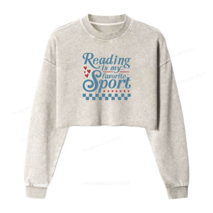 Pagewings Reading Is My Favorite Sport Washed Crop Sweatshirt