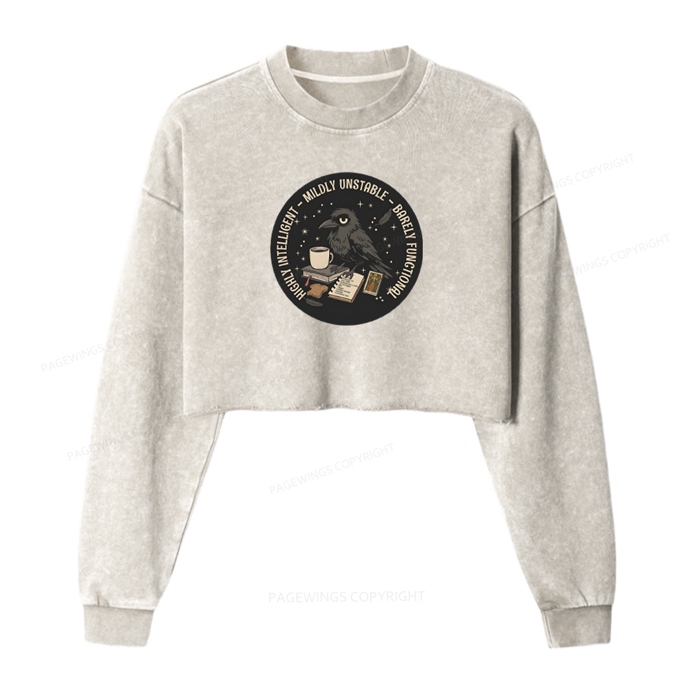 Pagewings Barely Functional Crow Washed Crop Sweatshirt