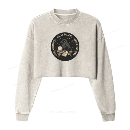 Pagewings Barely Functional Crow Washed Crop Sweatshirt