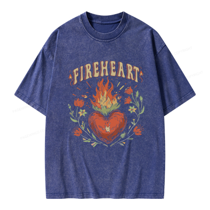 Pagewings Vintage Fire-heart Shirt Unisex Washed T-shirt