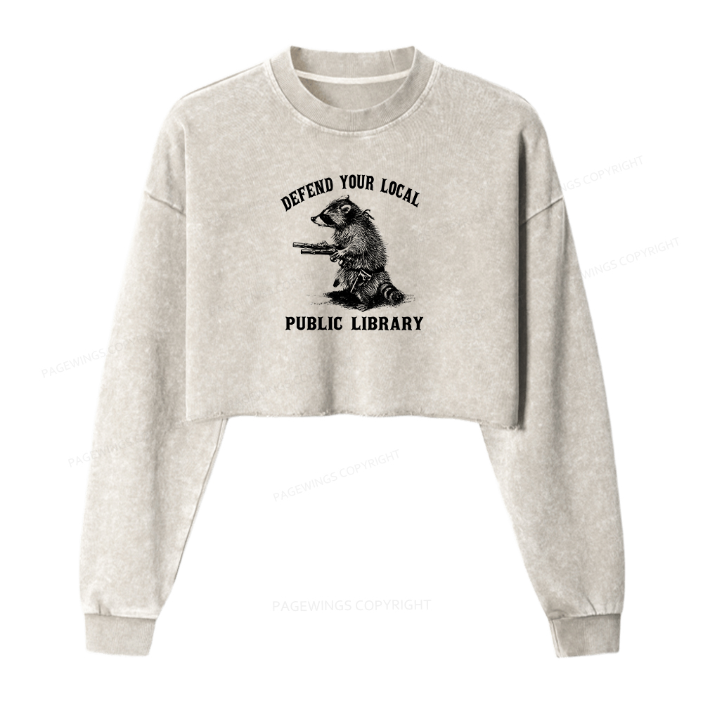 Pagewings Defend Your Local Public Library Washed Crop Sweatshirt