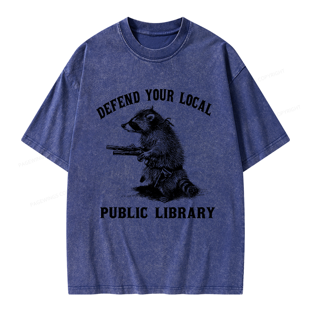 Pagewings Raccoon Defend Your Local Public Library Unisex Washed T-shirt