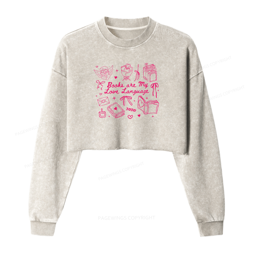 Pagewings Books Are My Love Language Washed Crop Sweatshirt
