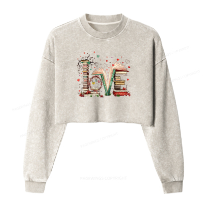 Pagewings Book Lover Love Washed Crop Sweatshirt