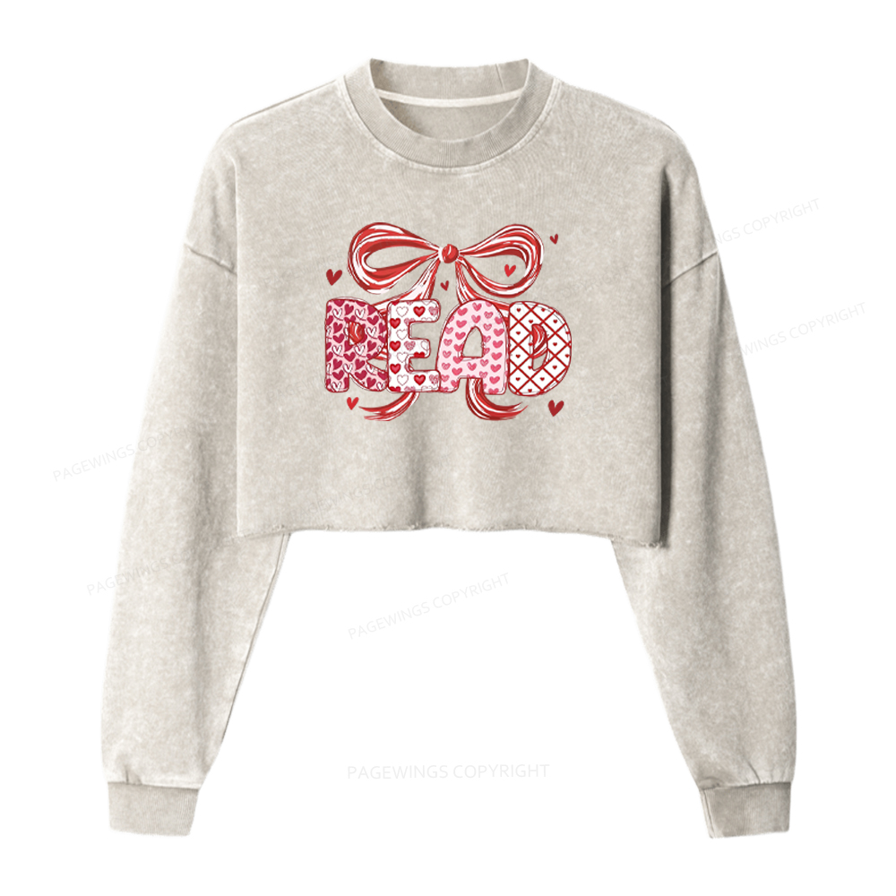 Pagewings Romantic Books Love Washed Crop Sweatshirt