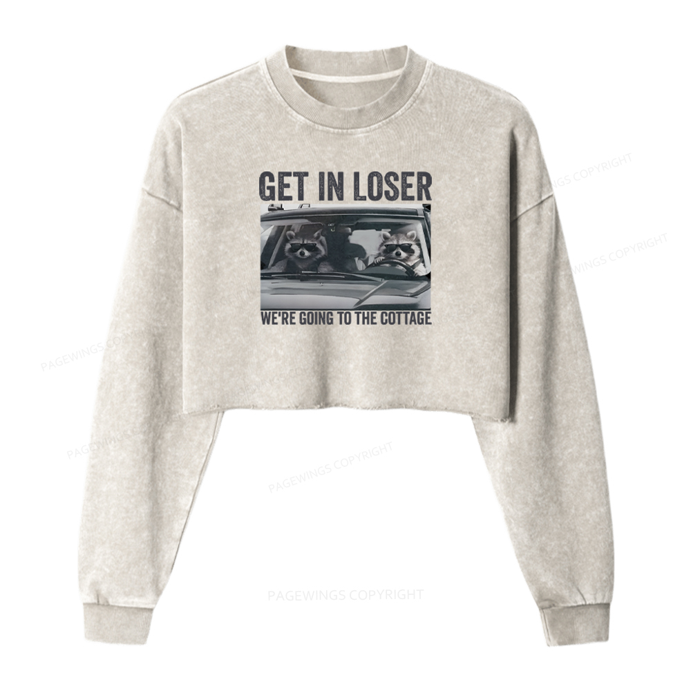 Pagewings Get In Loser Washed Crop Sweatshirt