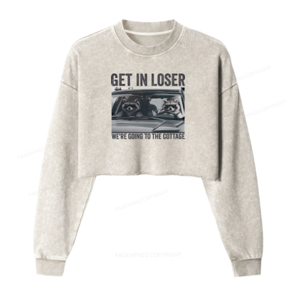Pagewings Get In Loser Washed Crop Sweatshirt