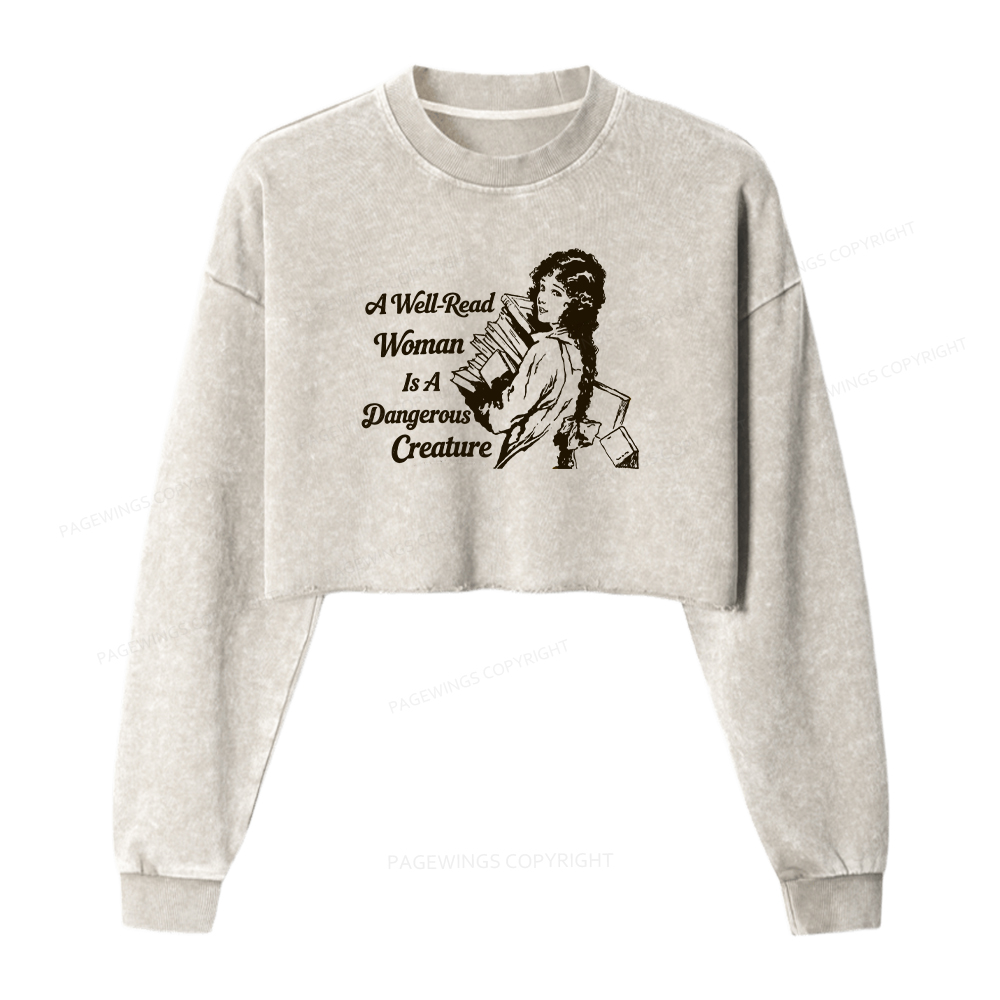 Pagewings A Well-Read Woman Is A Dangerous Creature Washed Crop Sweatshirt