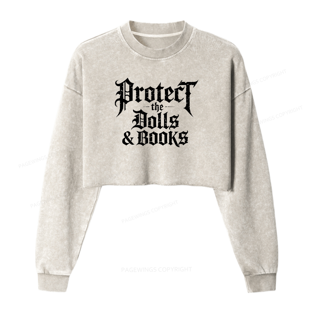 Pagewings Protect The Dolls And Books Washed Crop Sweatshirt