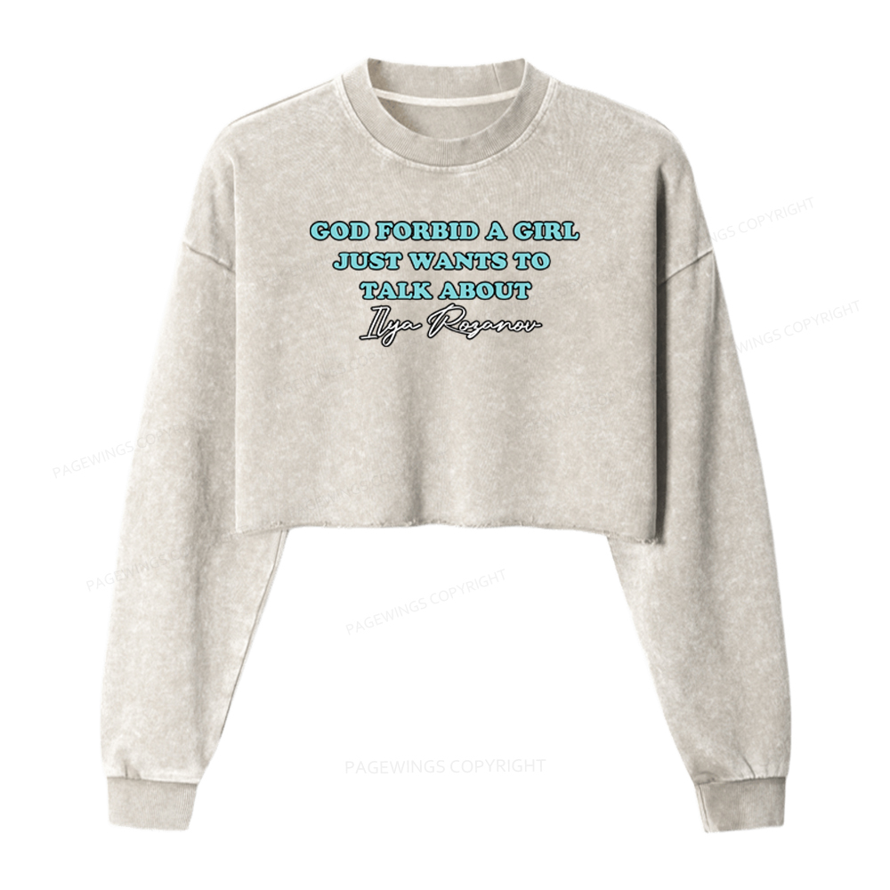Pagewings Romance Book Lover Washed Crop Sweatshirt