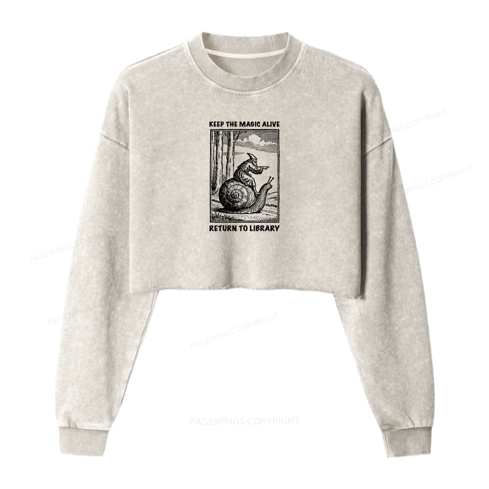 Pagewings Keep the Magic Alive Return to Library Washed Crop Sweatshirt