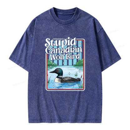Pagewings Stupid Canadian Wolf Bird Unisex Washed T-shirt