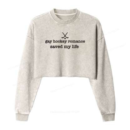 Pagewings Gay Hockey Romance Saved My Life Washed Crop Sweatshirt