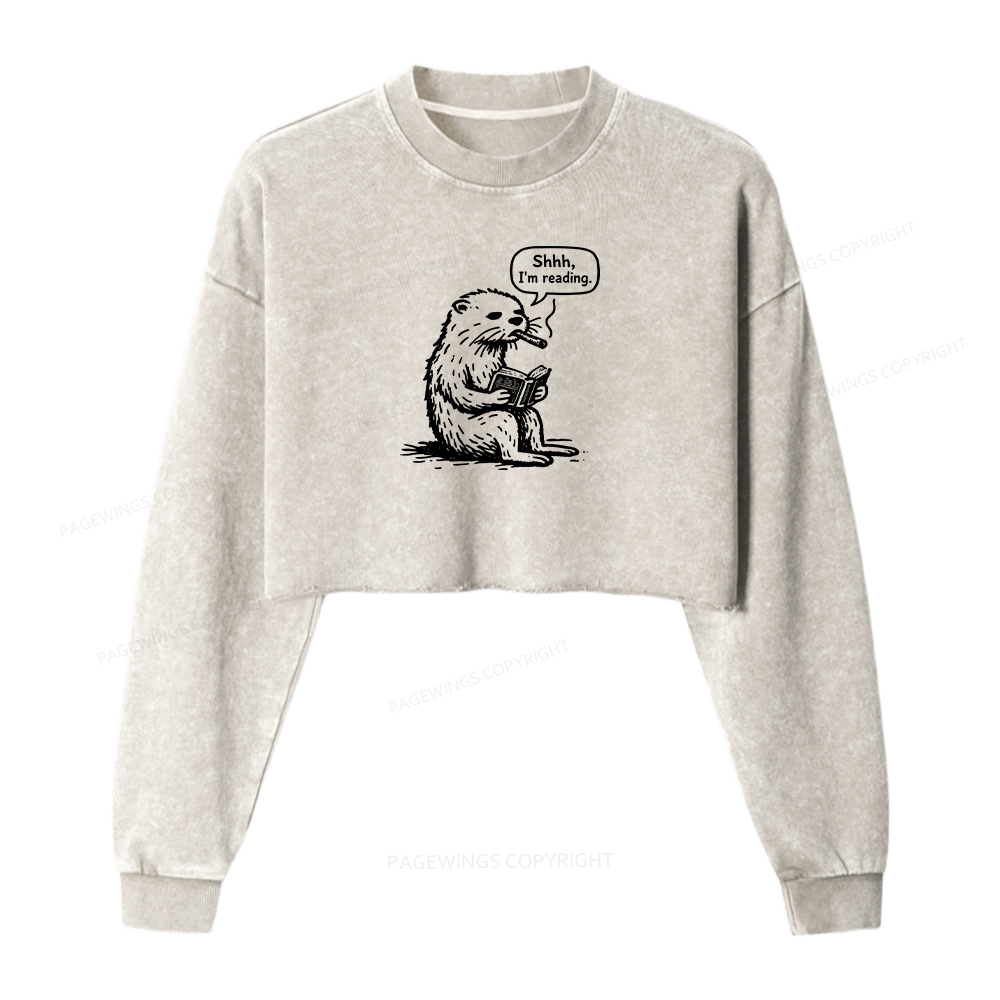 Pagewings Shhh I'm reading Washed Crop Sweatshirt