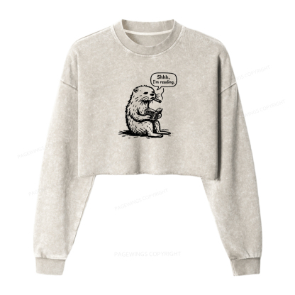 Pagewings Shhh I'm reading Washed Crop Sweatshirt