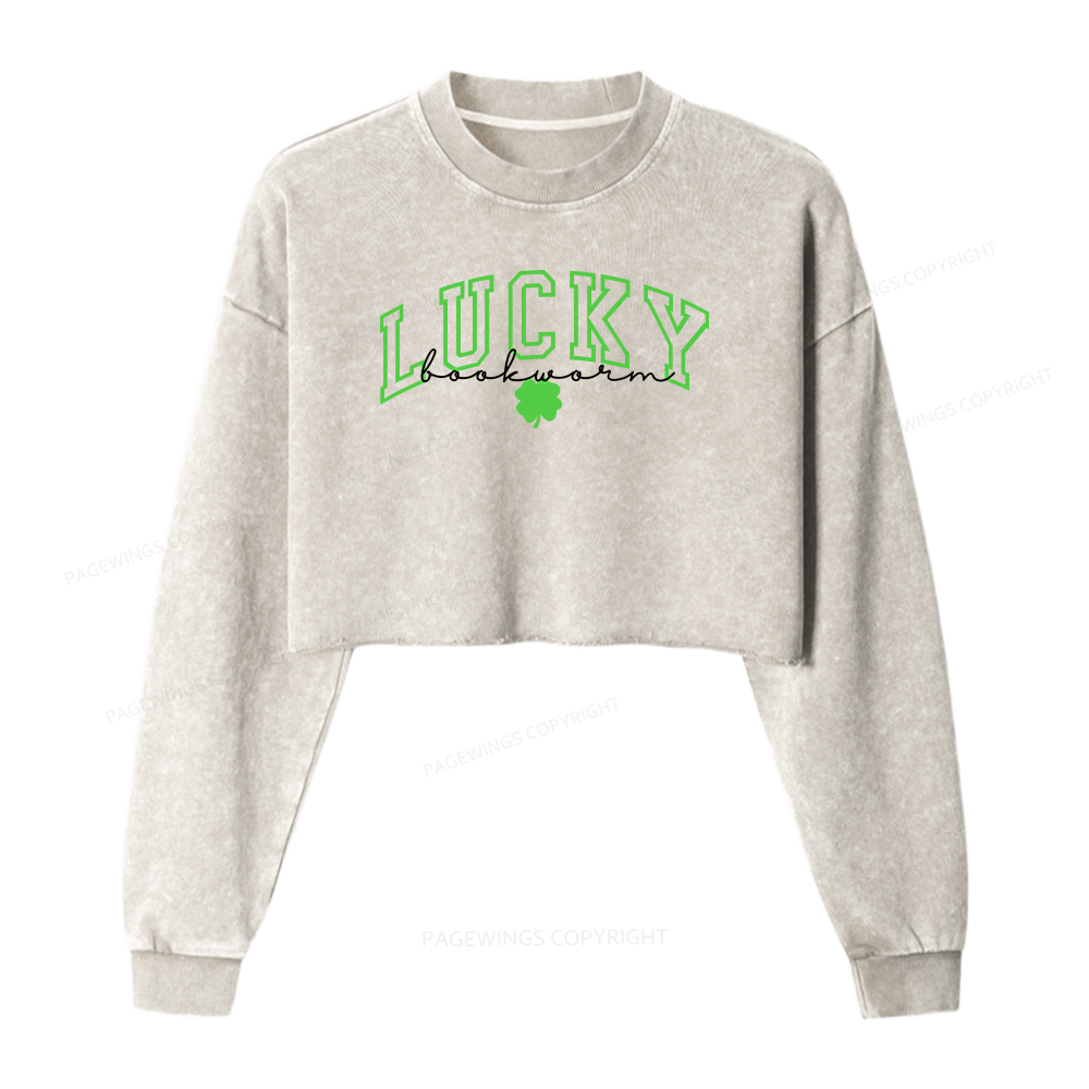 Pagewings Lucky Bookworm Washed Crop Sweatshirt