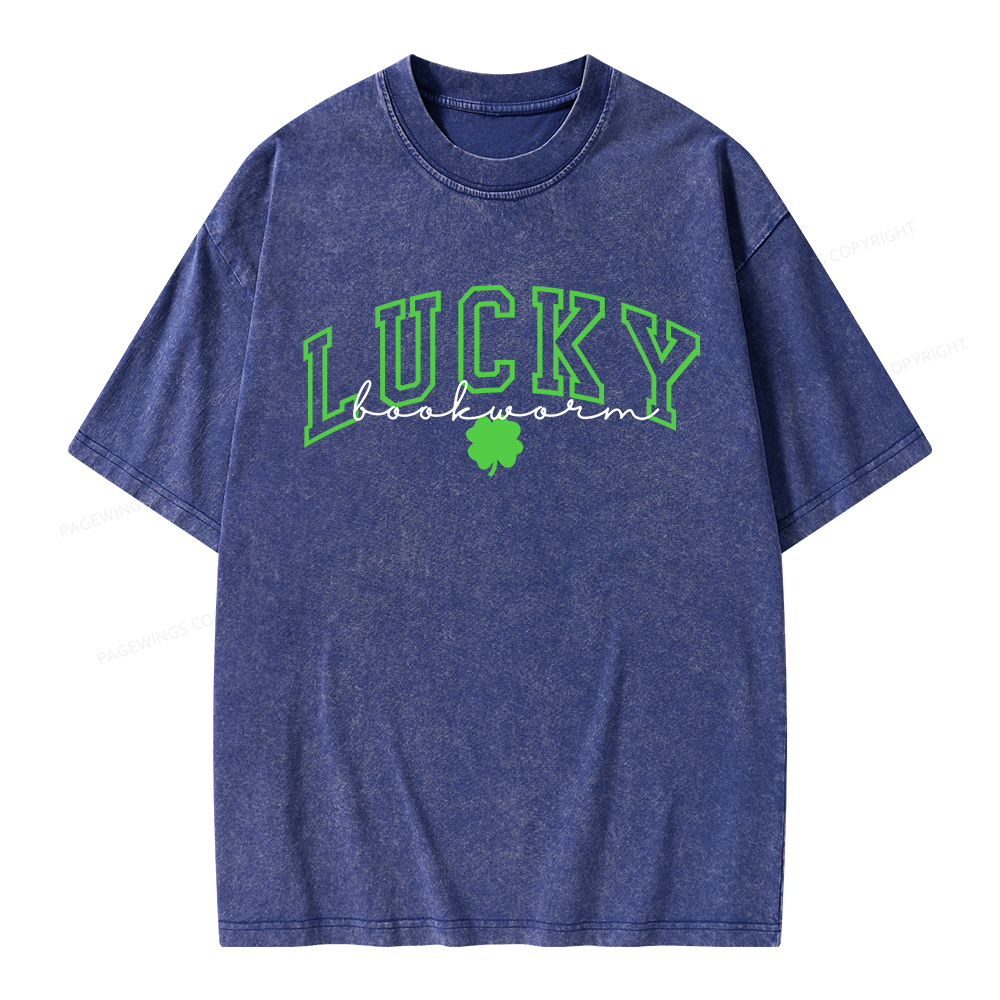 Pagewings St Patrick’s Day Lucky Bookworm Unisex Washed T-shirt