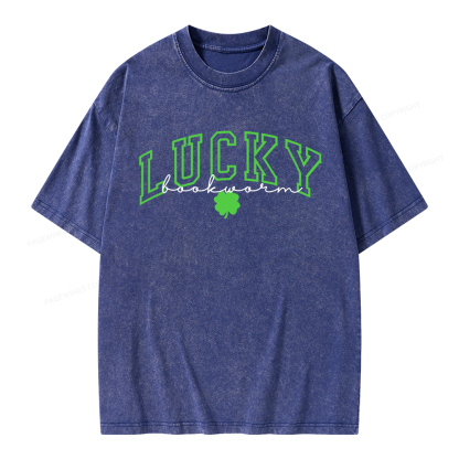 Pagewings St Patrick’s Day Lucky Bookworm Unisex Washed T-shirt