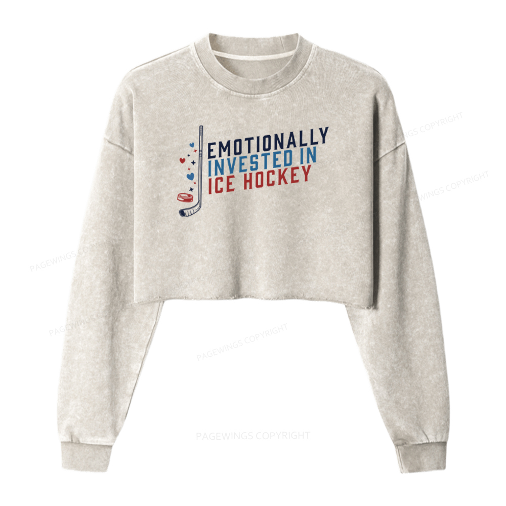 Pagewings Emotionally Invested in Ice Hockey Washed Crop Sweatshirt