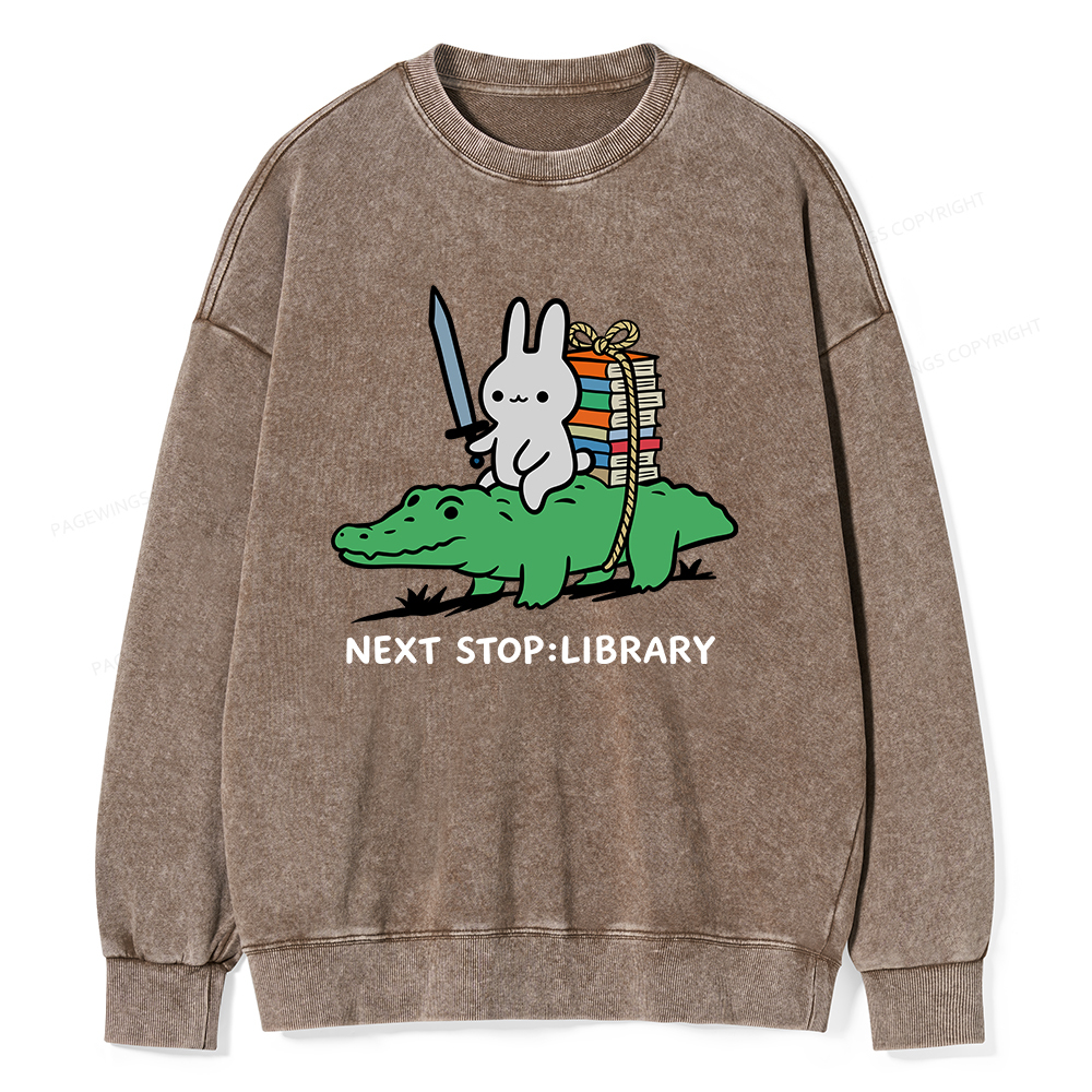 Pagewings Next Stop Library Unisex Washed Sweatshirt